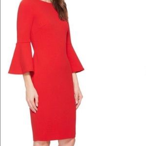 Red Calvin Klein Bell Sleeve Dress